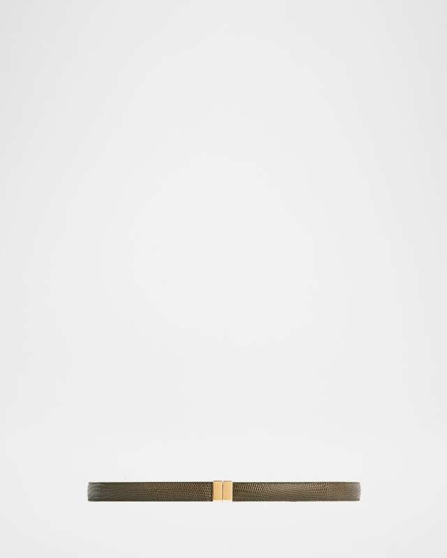 Slide Clasp Lizard-Embossed Leather Belt